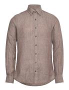 Linen Slim Fit Shirt Tops Shirts Linen Shirts Brown Michael Kors