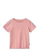 Rib T-Shirt S/S Alicia Tops T-Kortærmet Skjorte Pink Wheat