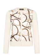 Belting-Print Cotton-Blend Cardigan Tops Knitwear Cardigans Cream Laur...