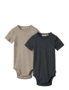 2 Rib Body S/S Timo Bodies Short-sleeved Navy Wheat