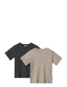 2 Rib T-Shirt S/S Fabian Tops T-Kortærmet Skjorte Grey Wheat