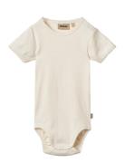 Rib Body S/S Lace Elisa Bodies Short-sleeved Cream Wheat