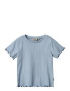 Rib T-Shirt S/S Irene Tops T-Kortærmet Skjorte Blue Wheat