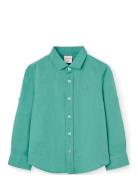 Linen Shirt Long Sleeves Tops Shirts Long-sleeved Shirts Green Boboli