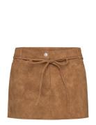 Low Waisted Faux Suede Mini Skirt Skirts Short Skirts Brown Monki