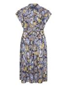 Floral Belted Crepe Dress Dresses Wrap Dresses Blue Lauren Women