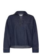 Denim Cotton Shirt Tops Shirts Denim Shirts Navy Mango