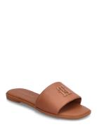 Th Logo Hardware Leather Mule Sandal Med Hæl Brown Tommy Hilfiger