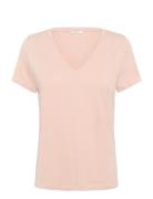 Crnaia Deep V-Neck T-Shirt Tops T-shirts & Tops Short-sleeved Pink Cre...