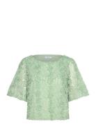 3D Flower Short Sleeve Blouse Tops Blouses Short-sleeved Green Bubbler...