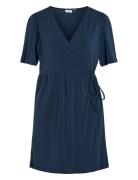 Vinayeli S/S Short Wrap Dress - Noos Kort Kjole Navy Vila