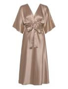 Juno V-Neck Satin Midi Dress Designers Knee-length & Midi Beige Malina