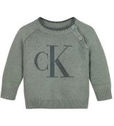 Calvin Klein Bluse - Strik - Fluffy Monogram Logo - Meteor Green