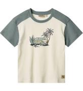 Wheat T-shirt - Hector - Ivory/Støvet Grøn m. Print